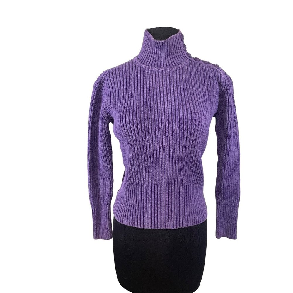 J Jill Size Xsmall Purple Ribbed Turtleneck Sweater Buttons at Neck